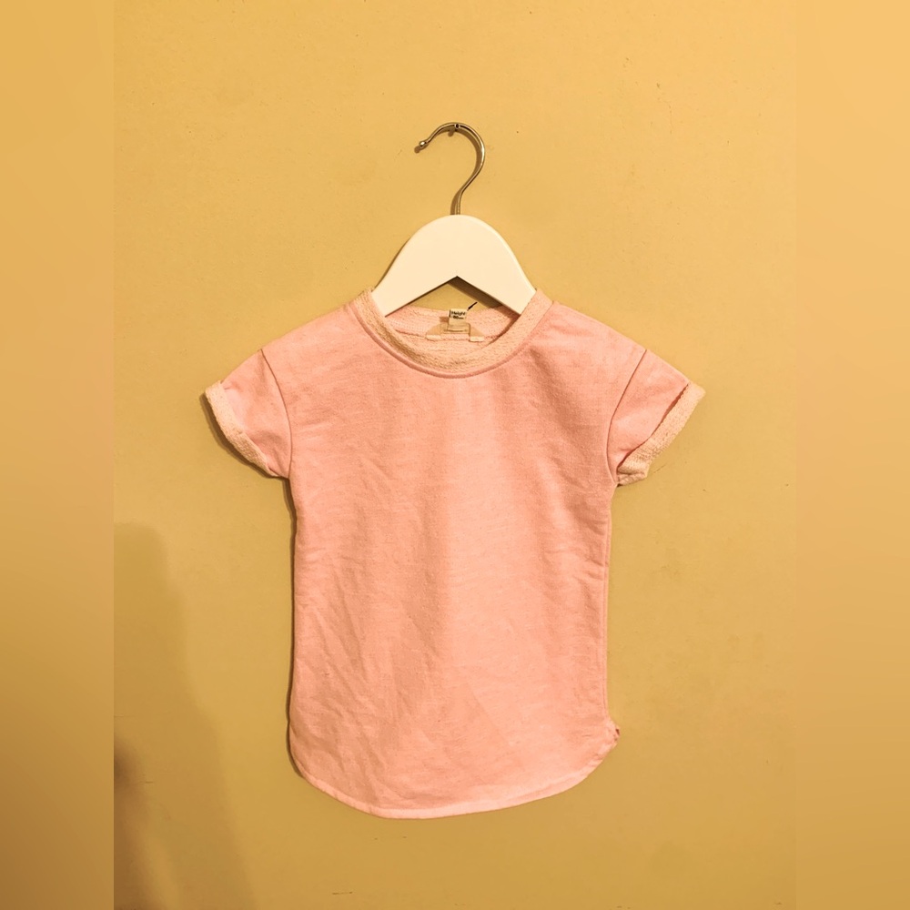 River Island Baby Girls Basic Pink Short Roll Up Sleeve Linen T-Shirt
